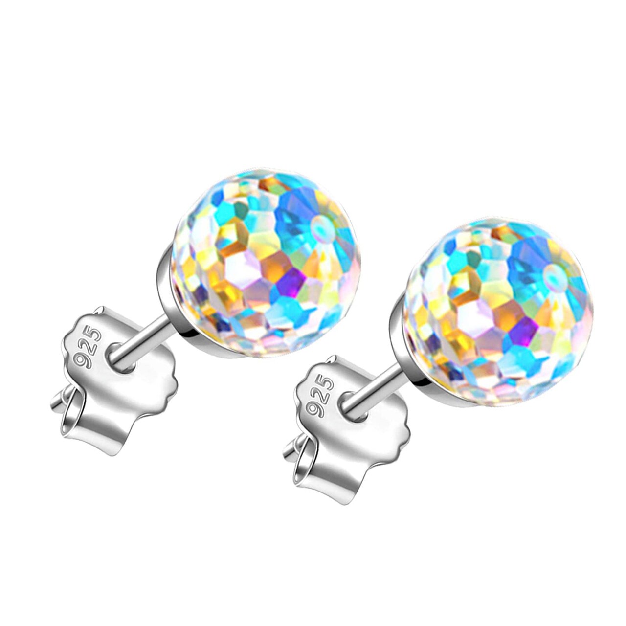 Crystal Earrings for Women 8MM Austrian Crystal Disco Ball Earrings for Women Disco Earrings Iridescent Earrings Crystals Stud Earrings Hypoallergenic Earrings Disco Jewelry for Women
